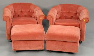 Appraisal: Pair of 's tufted velvet club chairs on castors with