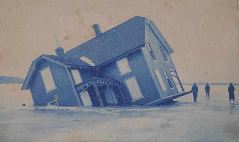 Appraisal: UNKNOWN C FLOOD DAMAGED HOUSE Cyanotype print Provenance Property from