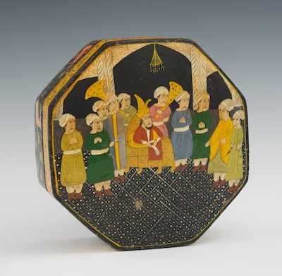 Appraisal: An Indian Lacquer Box Octagonal form with a removable lid