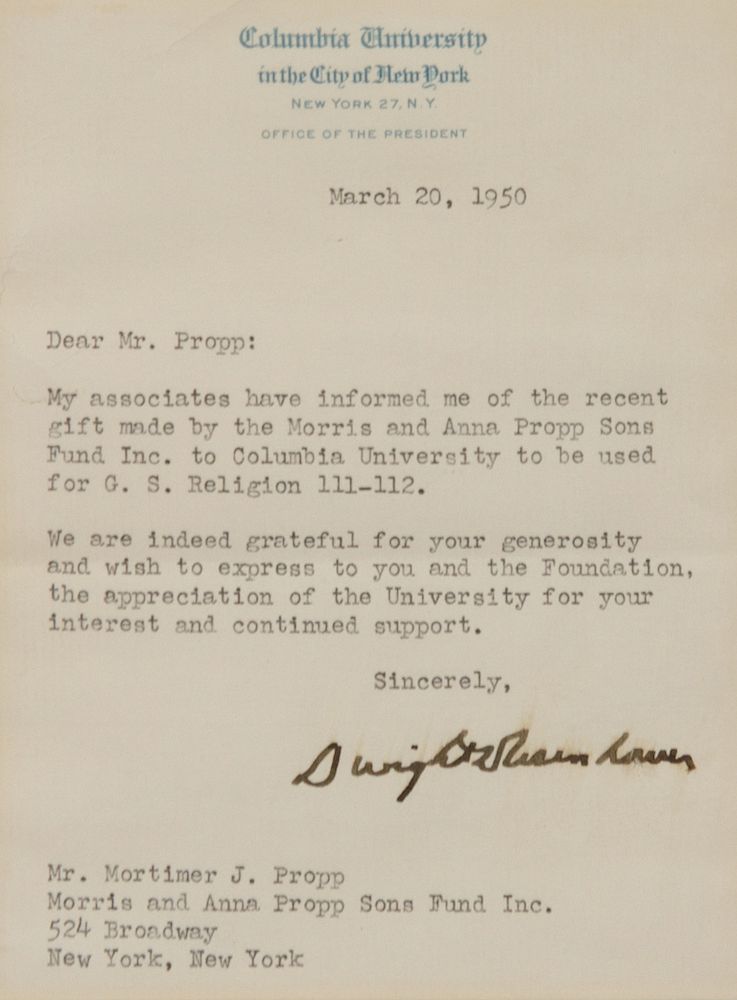 Appraisal: EISENHOWER Dwight D President - Typed letter signed Dwight D