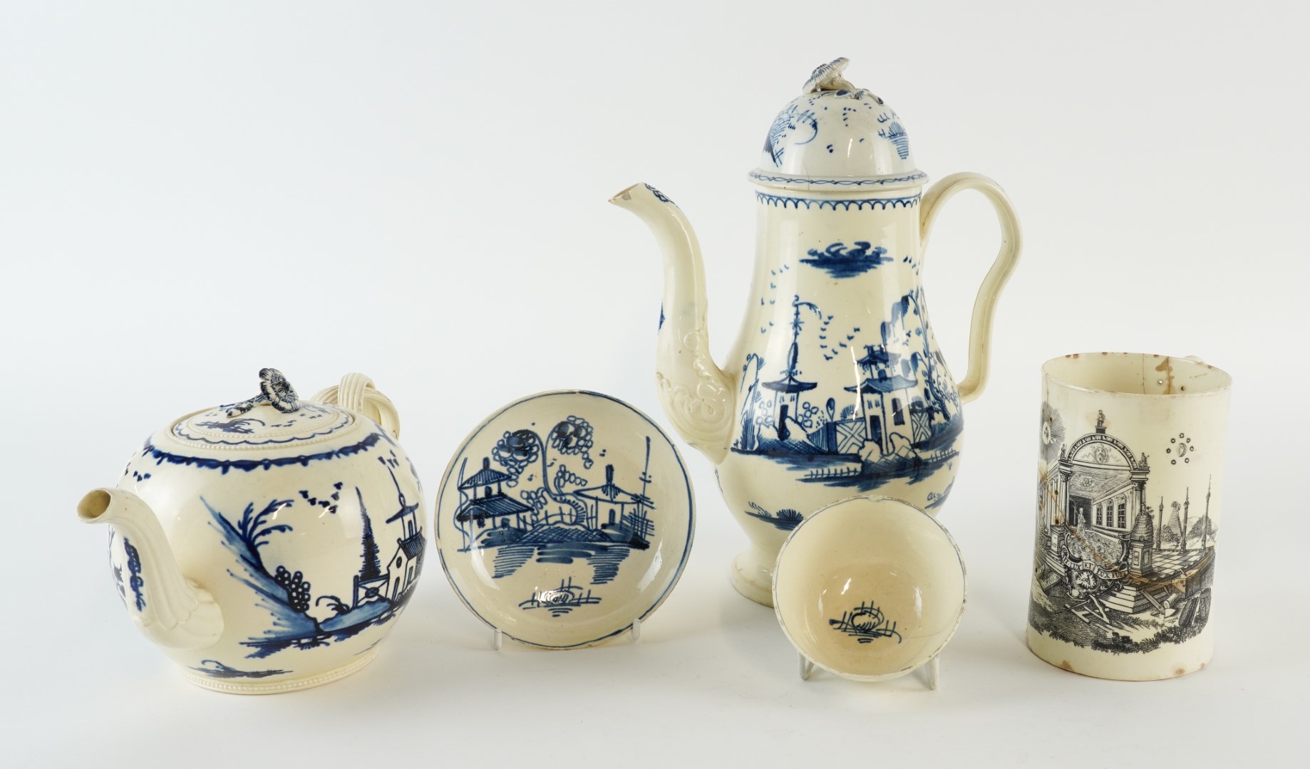 Appraisal: A GROUP OF ENGLISH BLUE AND WHITE CREAMWARE Circa Each