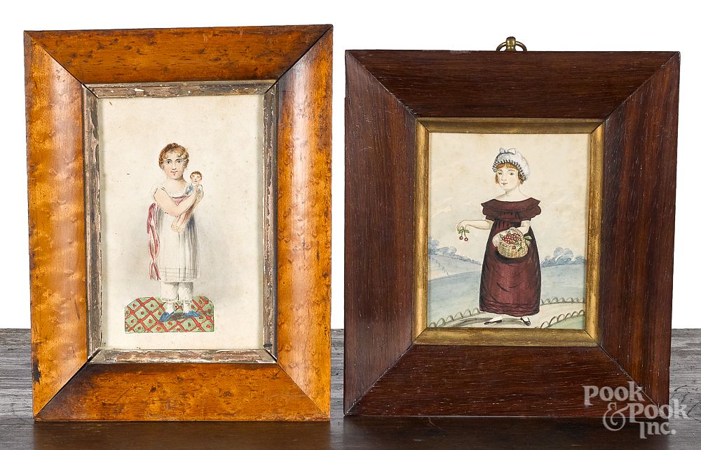 Appraisal: Two miniature watercolor portraits of girls Two miniature watercolor portraits