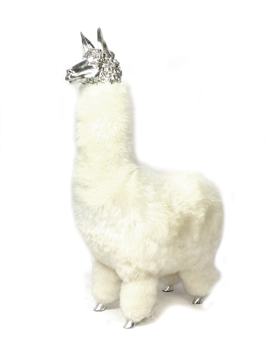 Appraisal: Christian Maas 'Lama' white wool and silvered bronze Lama sculpture