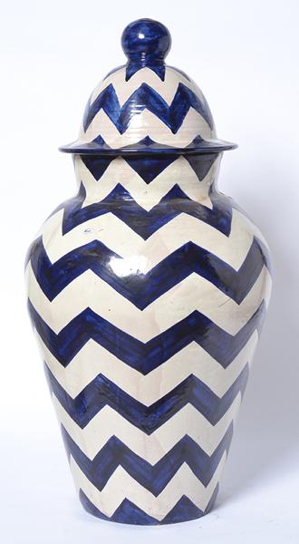 Appraisal: CHEVRON GLAZED COVERED JAR cm high CHEVRON GLAZED COVERED JAR