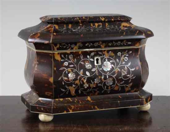 Appraisal: A Regency mother of pearl and ivory inlaid tortoiseshell sarcophagus