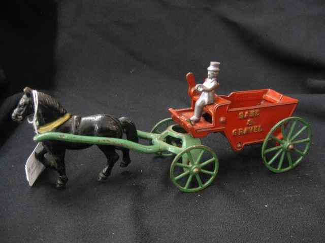 Appraisal: Cast Iron Toy Horse Drawn Wagon ''Sand Gravel'' '' probably