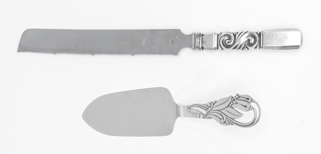 Appraisal: GEORG JENSEN BREAD KNIFE AND DANISH PIE SERVER pieces total