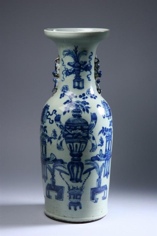 Appraisal: CHINESE BLUE AND CELADON PORCELAIN VASE th century Flower-filled vase