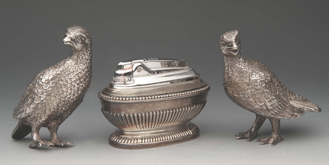 Appraisal: A PAIR OF SILVER PLATED PARTRIDGE high together with a