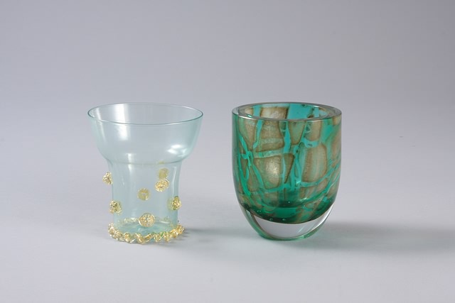 Appraisal: Clear glass with applied cabochons together with cased glass with