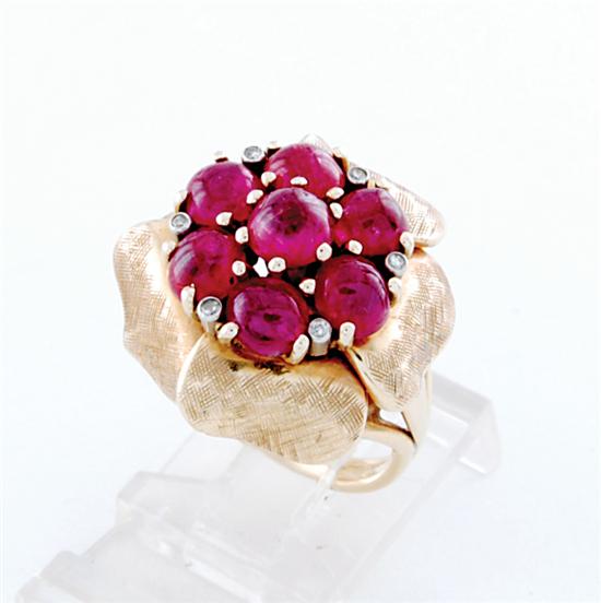 Appraisal: Ruby ring leaf design set with seven very fine mm