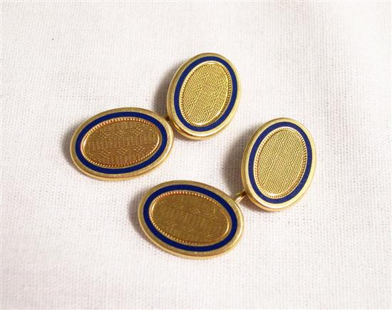 Appraisal: JEWELRY Pair of Oval Cuff Links K yellow gold blue