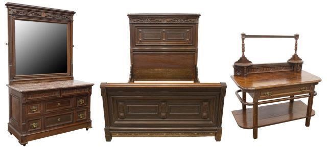 Appraisal: lot of American Victorian walnut bedroom set comprising dresser with