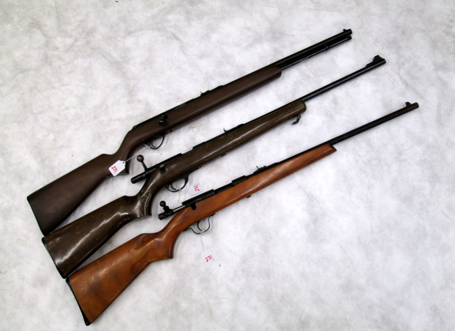 Appraisal: THREE BOLT ACTION CALIBER RIFLES Savage Springfield model barrel tube