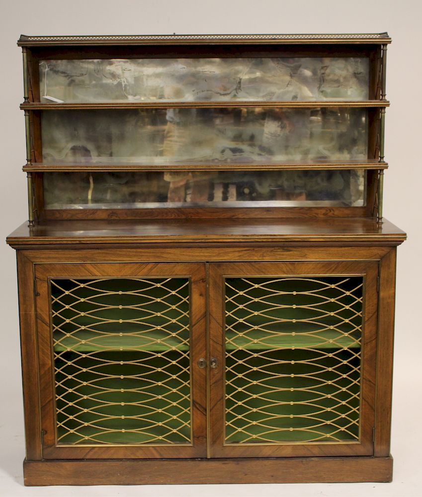 Appraisal: Regency Style Wood and Brass Chiffonier Regency Style Wood Brass