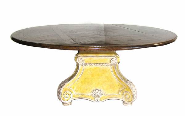 Appraisal: A Baroque style circular dining table on partial paint decorated