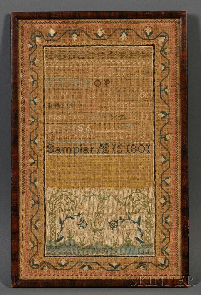 Appraisal: Needlework Sampler Elizabeth Baker's Samplar AE worked in silk threads