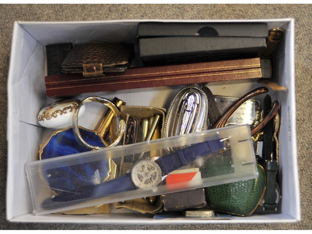 Appraisal: Box of miscellania - watches lighter pocket knives etc