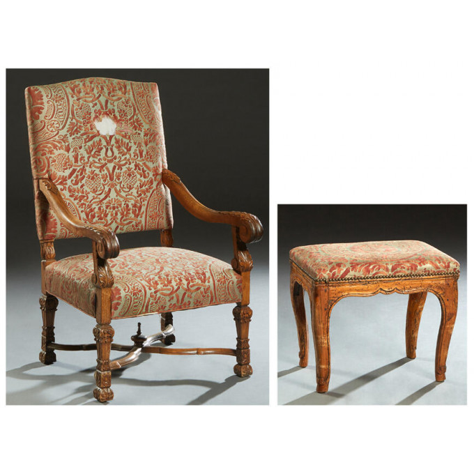 Appraisal: French Louis XIV Style Carved Walnut Armchair late th c