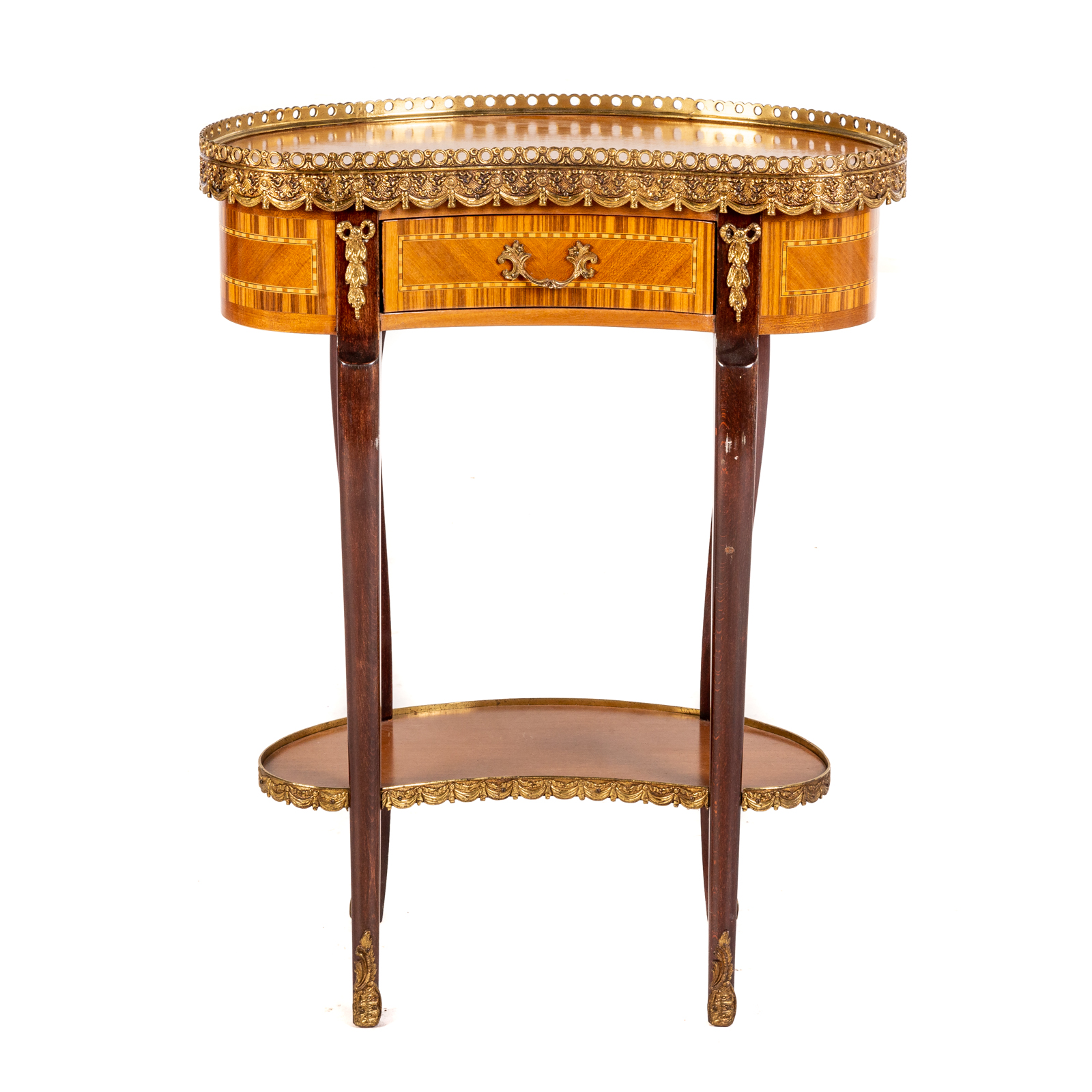 Appraisal: LOUIS XV STYLE NIGHT TABLE th century kidney shaped single