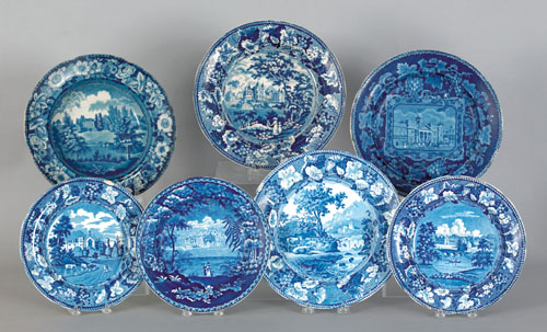 Appraisal: Seven blue Staffordshire English view plates th c three -