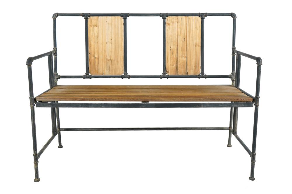 Appraisal: METAL AND WOOD FOLDING BENCH inches wide inches deep inches