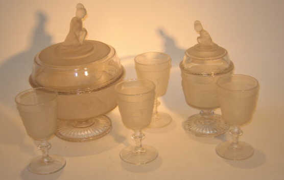 Appraisal: SIX PIECES AMERICAN 'WESTWARD HO' PATTERN GLASS Two lidded compotes