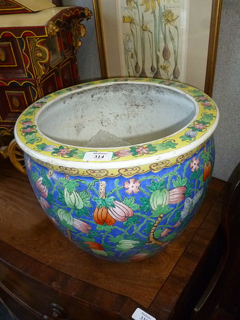 Appraisal: A TH CENTURY CHINESE BLUE GROUND ORIENTAL JARDINIERE decorated with