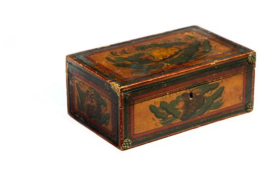 Appraisal: DECORATED BOX American mid th century poplar Good original painted