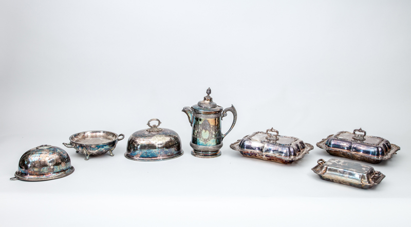 Appraisal: GROUP OF SEVEN SILVER-PLATED SERVING ARTICLES Comprising a pair of