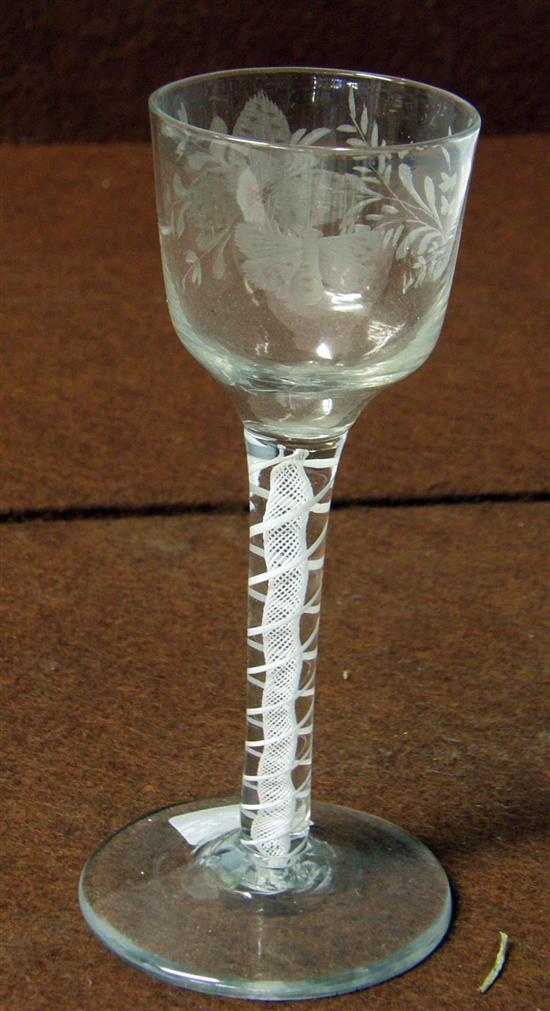 Appraisal: th century wine glass with later engraved bowl with double