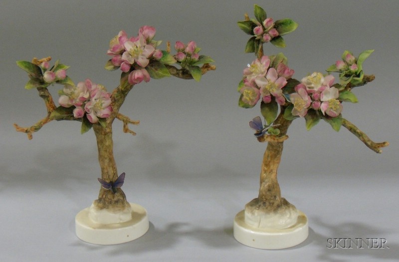 Appraisal: Pair of Royal Worcester Dorothy Doughty Hand-painted Bisque Crabapple and