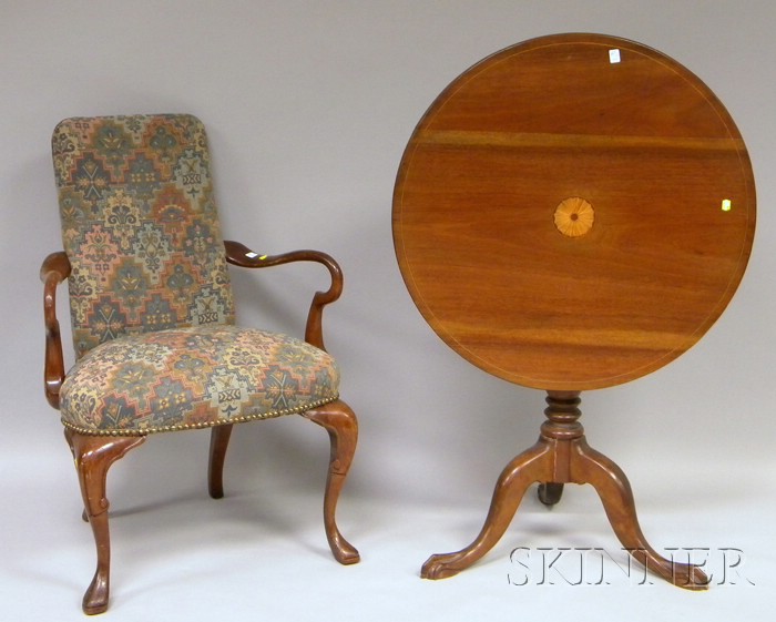 Appraisal: Chippendale-style Inlaid Mahogany Tilt-top Tea Table and a Queen Anne