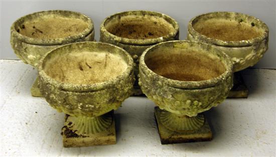 Appraisal: Set of five th century composite garden urns embossed with