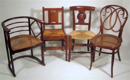 Appraisal: Four cane or rush upholstered chairsOne of plain form one