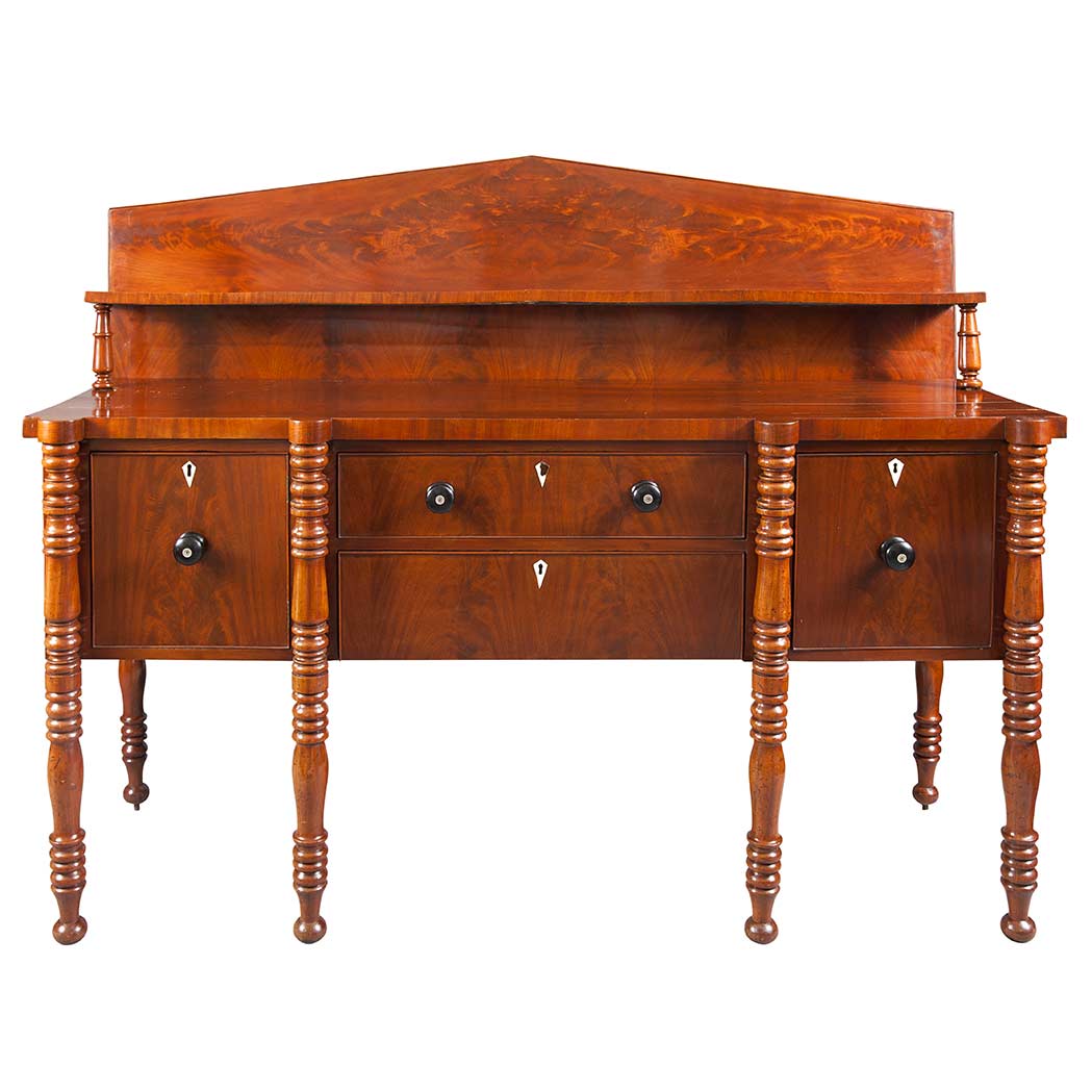 Appraisal: Victorian Inlaid Mahogany Sideboard th Century The pedimental cresting supporting