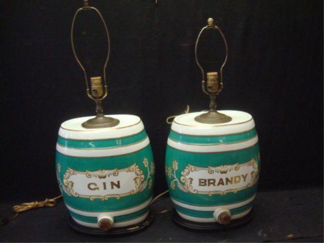 Appraisal: Pair of Porcelain Kegs as Lamps From a Mamaroneck home