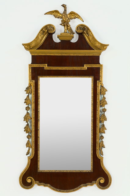 Appraisal: Large and Stately Anglo-American Carved Mahogany and Giltwood Looking Glass