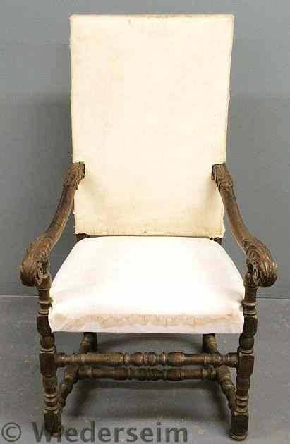 Appraisal: Jacobean style walnut open armchair h x w x d