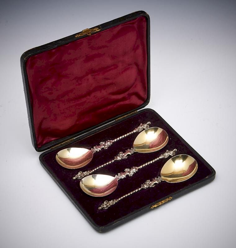 Appraisal: Set of four cased sterling Apostle spoons Set of four