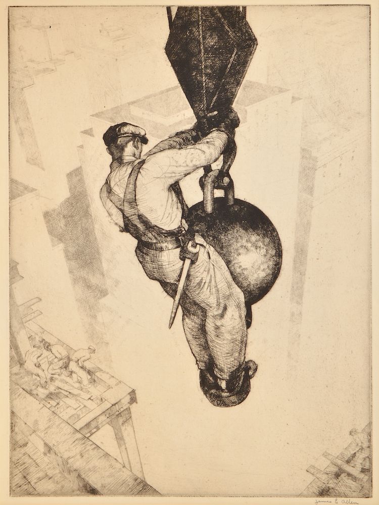 Appraisal: James E Allen Etching 'On Top of the World' James