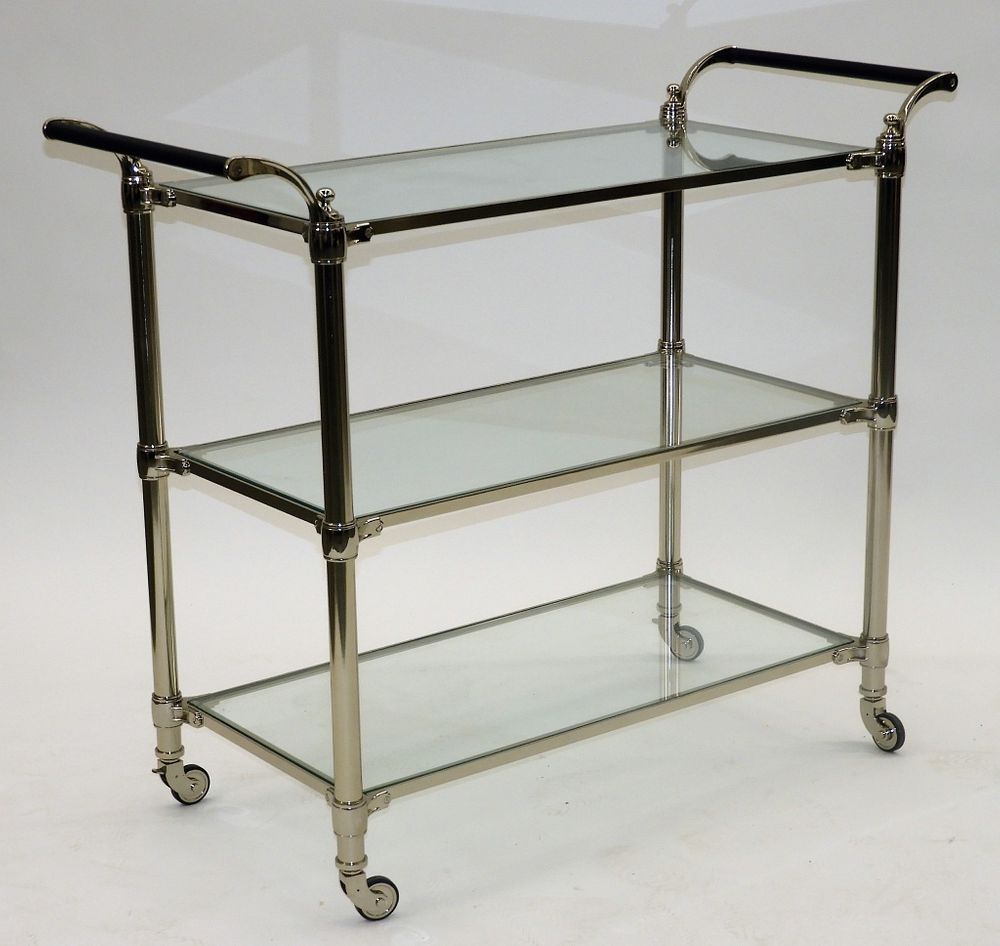 Appraisal: Williams-Sonoma Tubular Chrome Bar Tea Cart Contemporary Three tiered cart