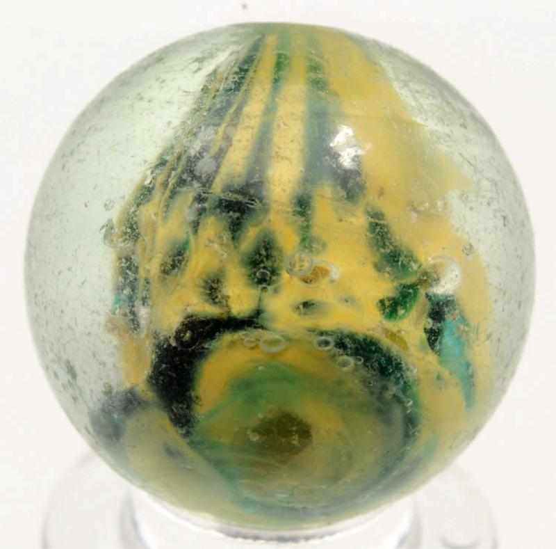 Appraisal: Single Pontil Cloud Marble with Mica Faceted pontil Yellow and