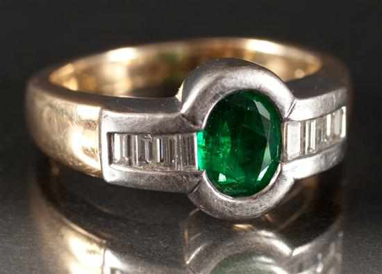 Appraisal: Lady's unmarked yellow gold diamond and emerald ring emerald approximately