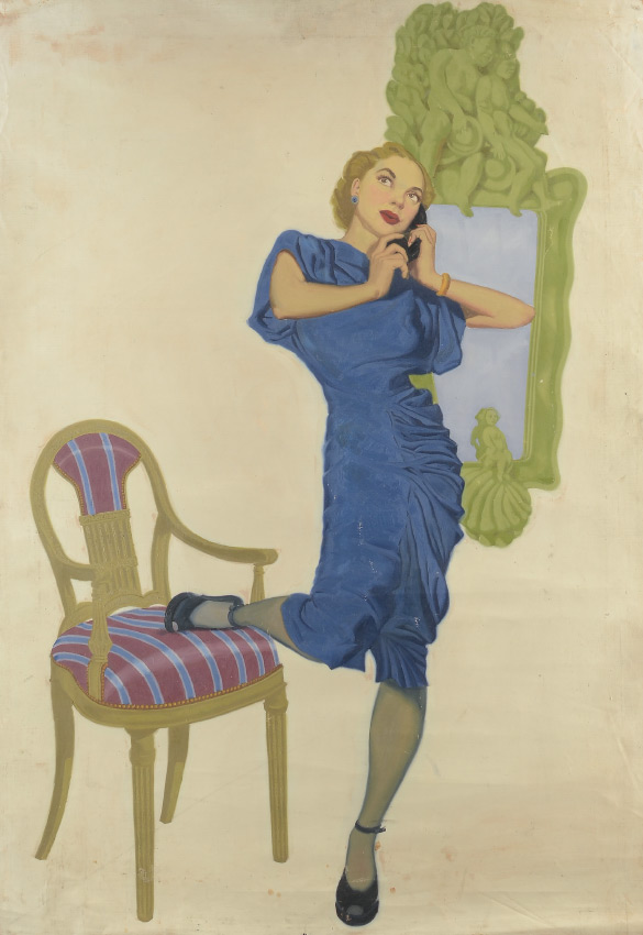 Appraisal: GOOD 'S ILLUSTRATION PAINTING OF WOMAN ON THE TELEPHONE Oil