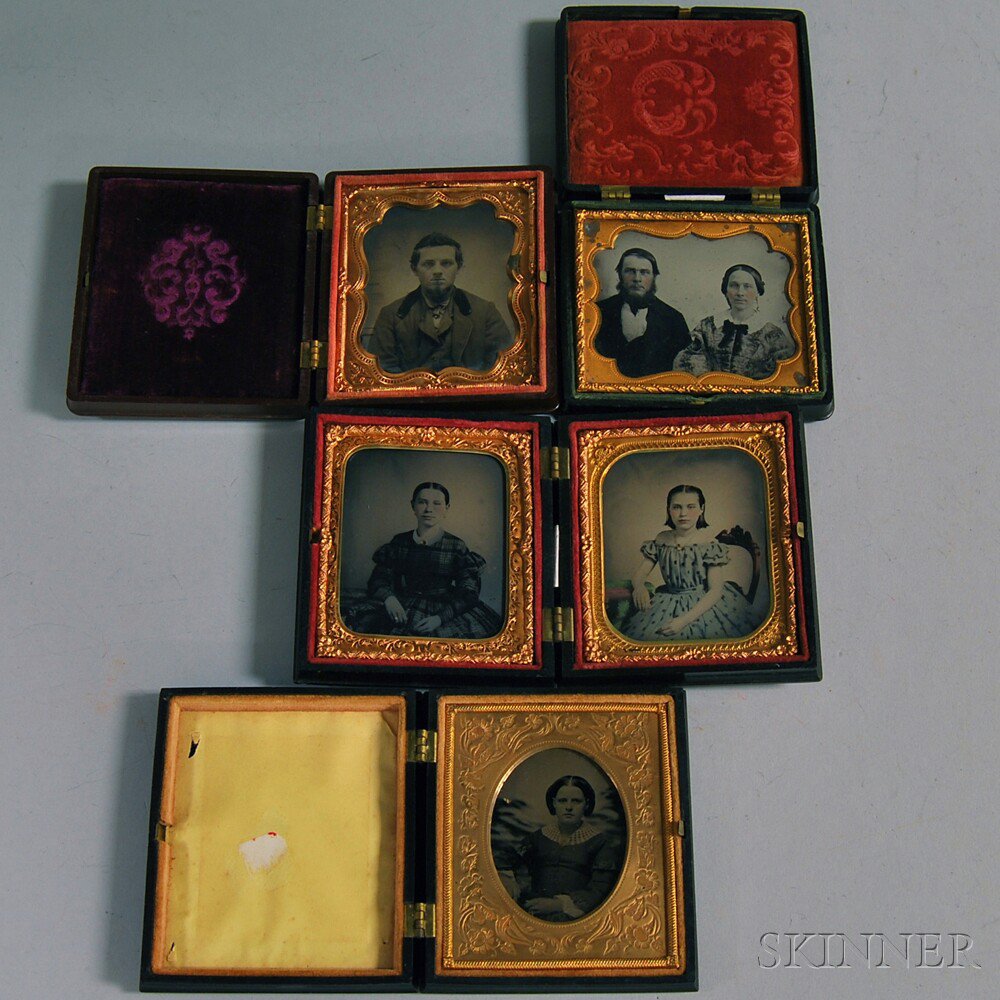 Appraisal: Five Sixth-plate Ambrotype and Tintype Portraits two ambrotypes one of