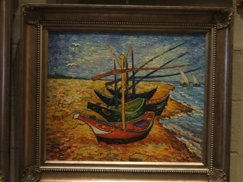 Appraisal: IN THE MANNER OF VAN GOGH SAILBOATS ON THE SHORE