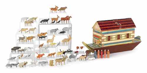 Appraisal: German painted Noah's ark ca with approximately ninety-four animals ark