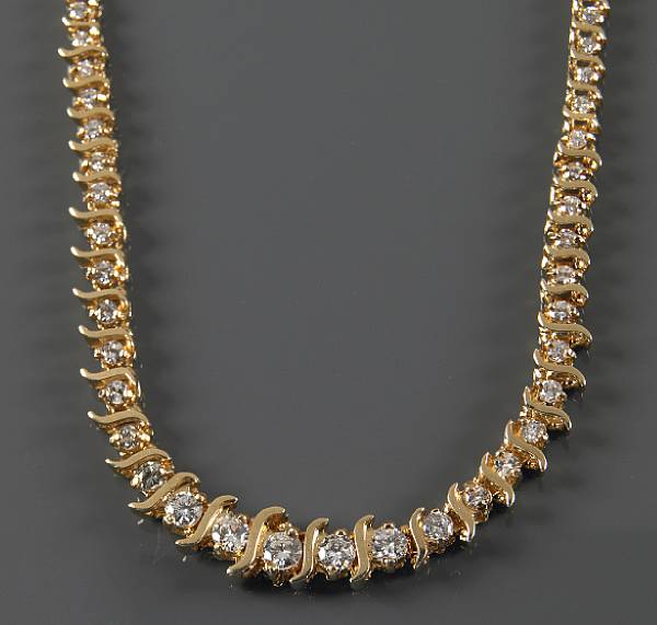 Appraisal: A diamond necklace and k gold necklace estimated total diamond