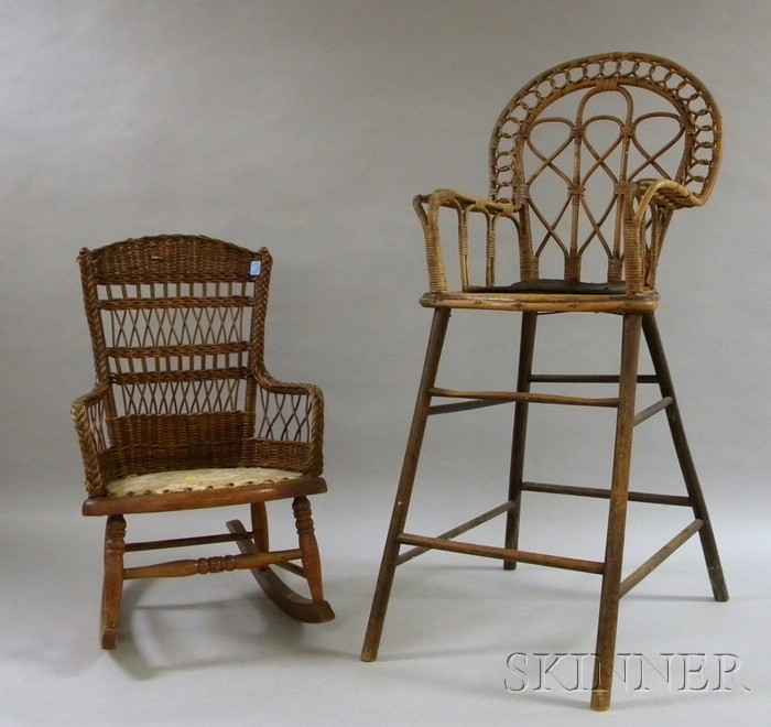 Appraisal: Late Victorian Child's Woven Wicker and Wood High Chair and